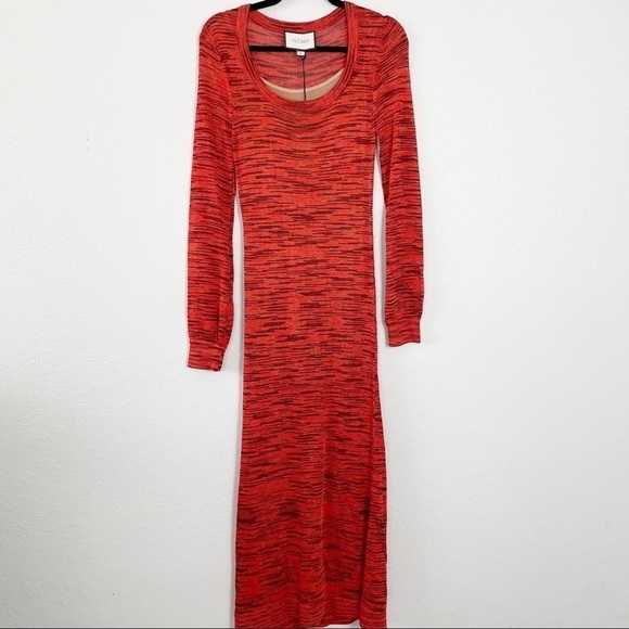 Alexis Katica Knit Midi Dress in Saffron Orange Small Red Scoop Neck Casual - Picture 2 of 6